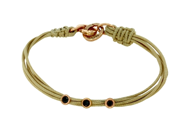 Picture of Cotton and 18k rose gold bracelet with black diamonds